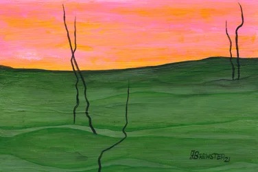 Leuchtender Himmel, grüne Hügel
