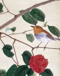 Vogel und Blumen. Japanische Zeichnung von Riou Chim, Ende des 19. Jahrhunderts