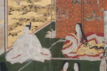 Detail von Frühling im Palast, sechsteilige Leinwand aus Die Geschichte von Genji (Detail)