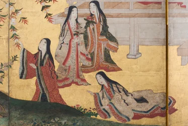 Detail von Frühling im Palast, sechsteilige Leinwand aus Die Geschichte von Genji (Detail)