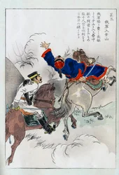 Reiterkampf zwischen einem japanischen Offizier und einem Chinesen - Japanischer Druck, Ende des 19. Jahrhunderts