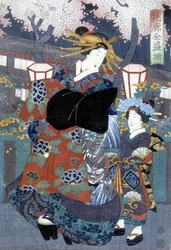 Japanischer Druck: Frau und Kind, n.d.