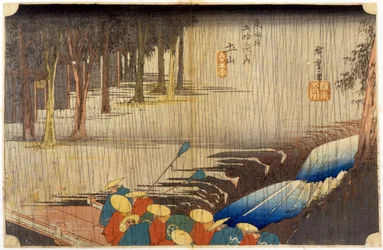 Landschaft im Regen. Japanischer Druck. 19. Jahrhundert.