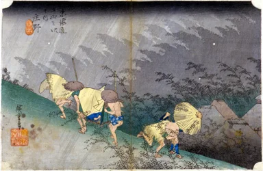 Landschaft im Regen. Japanischer Druck. 19. Jahrhundert.