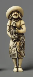 Netsuke modelliert als Ausländer mit Kirin, 19. Jahrhundert (Elfenbein)