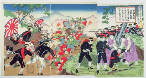 Krankenschwestern vom Roten Kreuz während des Chinesisch-Japanischen Krieges von 1894-95 (Farbholzschnitt)