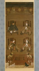 Die vier Gottheiten des Kōyasan-Tempelkomplexes, späte 14. Jahrhundert, Nanbokuchō-Periode (1336–1392), Hängerolle