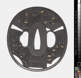 Tsuba: Chrysantheme, Kirsche, Iris