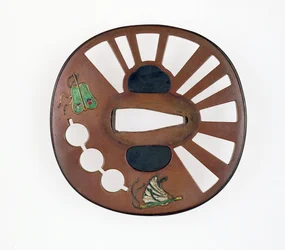 Tsuba mit Fächern dekoriert (Kupfer mit Emaille)