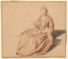 Sitzende Frau mit einem Fächer