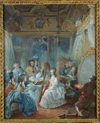 Marie-Antoinette in ihren Gemächern in Versailles, umgeben von Mitgliedern ihres Hofes