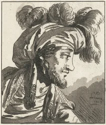 Kopf eines Mannes mit Turban und ohne Schnurrbart