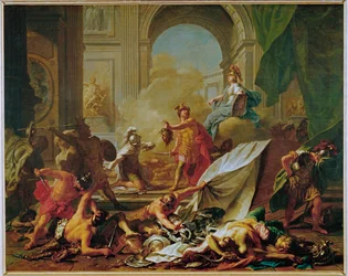 Perseus versteinert Phineus und seine Gefährten mit dem Haupt der Medusa