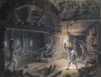 Ansicht einer Zelle in der Bastille im Moment der Freilassung von Gefangenen am 14. Juli