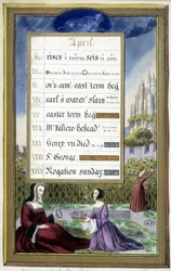 April: Damen in einem Garten (Stier) - Faksimile der Stunden von Anne von Bretagne, von Jean Bourdichon