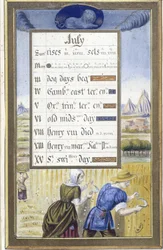 Juli: die Ernte (Löwe) - Faksimile der Stunden der Anne von Bretagne, von Jean Bourdichon