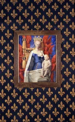 Die stillende Jungfrau in einem Hermelinmantel dargestellt als Agnes Sorel - (nach der Jungfrau von Antwerpen, von Jean Fouquet, ca. 1452-1455)