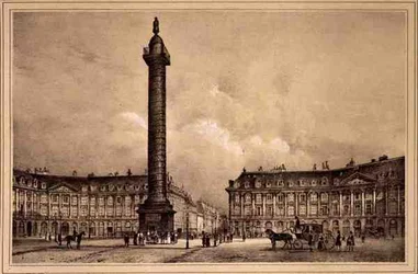 Ansicht der Nachbildung der Trajanssäule auf dem Place Vendôme, veröffentlicht von Auguste Bry