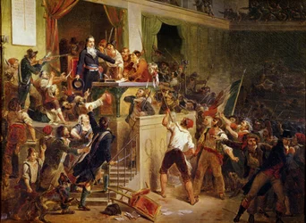 François Boissy d’Anglas (1756-1826) grüßt den Kopf des Abgeordneten Jean Féraud (1758-95), 1. Prairial des Jahres III (20. Mai 1795), 1831