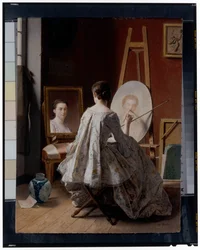 Porträt einer Künstlerin, die ihr Selbstporträt malt