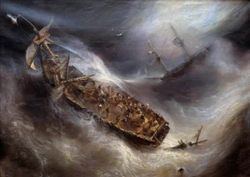Hingabe von Kapitän Dess aus Bordeaux gegenüber dem Columbus-Dutch-Schiff im Sturm (Gemälde von Theodore Gudin, 1829)
