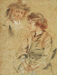 Ein sitzender junger Mann, dreiviertel Länge, hält seinen Hut, ca. 1717