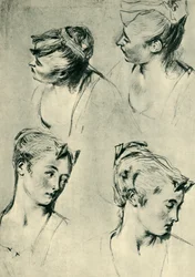 Vier Studien von Frauenköpfen, frühes 18. Jahrhundert, 1943