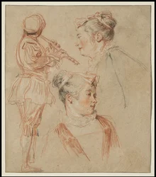 Studien eines Flötisten und zwei Frauen, ca. 1717