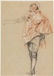 Studie einer stehenden Tänzerin mit ausgestrecktem Arm, um 1710