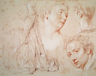 Drei Köpfe und eine sitzende Frau, ca. 1716