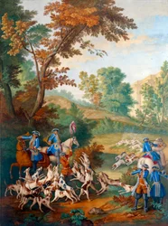 Tafelbild, das die Jagden von Ludwig XVI. darstellt