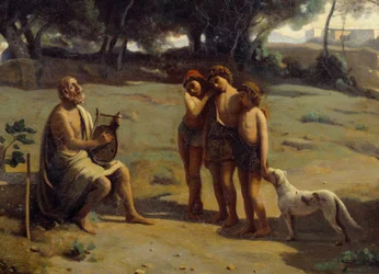 Detail des Gemäldes Homere und Hirten. Der griechische Dichter auf der Insel Pathmos und die drei Jungen