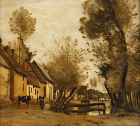 Flesselles, Straße mit Bäuerin und Kuh; Flesselles, une Rue avec une Paysanne et sa Vache, ca. 1862-1865