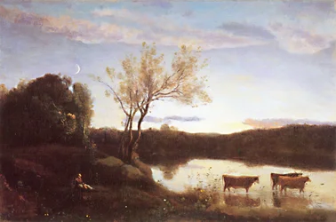 Der Teich, drei Kühe und ein Halbmond