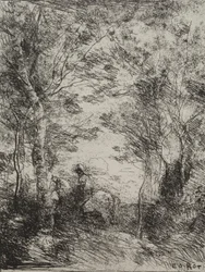 Reiter im Wald, Originaldruck 1854, gedruckt 1921