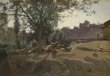 Bauern unter den Bäumen im Morgengrauen, um 1843