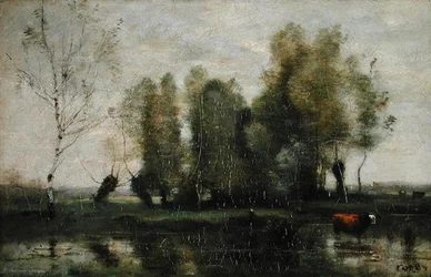 Bäume in einer sumpfigen Landschaft, ca. 1855-60