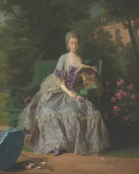 Porträt von Marie Thérèse Louise von Savoyen, Prinzessin de Lamballe (1749-1792), sitzend in voller Länge, in einem lila Kleid