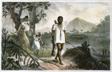 Amazonische Indianer auf der Jagd