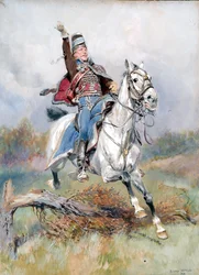 Ein französischer Kavallerist zu Pferd, 1900