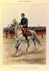 Typen und Uniformen der französischen Armee von Hauptmann Jules Richard, illustriert von Edouard Detaille: Linieninfanterie: Hauptmann und Unteroffizier 1885, Private Sammlung