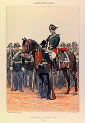 Typen und Uniformen der französischen Armee von Hauptmann Jules Richard, illustriert von Edouard Detaille: Gendarmerie in großer Uniform 1887, Teilweise Sammlung