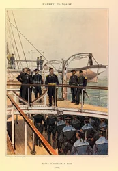 Typen und Uniformen der französischen Armee von Kapitän Jules Richard, illustriert von Edouard Detaille: Marine: Ehrenrevue an Bord 1887, Privatbesitz