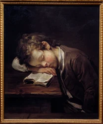 Der faule Kleine. Porträt eines jungen Jungen, der auf seinem Buch liegt. Gemälde von Jean Baptiste Greuze (1725-1805)