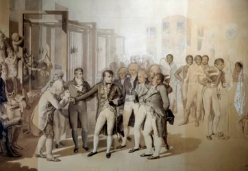Napoleon Bonaparte, Erster Konsul, besucht die Samtfabrik der Gebrüder Sevene in Rouen, November 1802