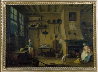 Bürgerliche Küche - Gemälde von J.B. Lallemand (1716-1803), späte 17. Jahrhundert, Museum der Schönen Künste von Dijon.