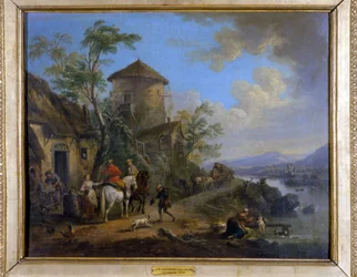Ländliche Szene: „Der Schlag des Steigbügels“ - Gemälde von J.B. Lallemand (1716 - 1803), spätes 17. Jahrhundert, Museum der Schönen Künste von Dijon.