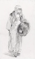 Russische Frau mit Pelzmuff