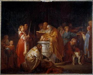 Russische Taufe Ein orthodoxer Priester tauft ein Kind vor seinen Eltern. Gemälde von Jean Baptiste Leprince (1733-1781) 1765