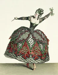 Kostüm für eine Furie in Iphigenie in Tauris und mehreren anderen Opern, graviert von Rene Gaillard, ca. 1780